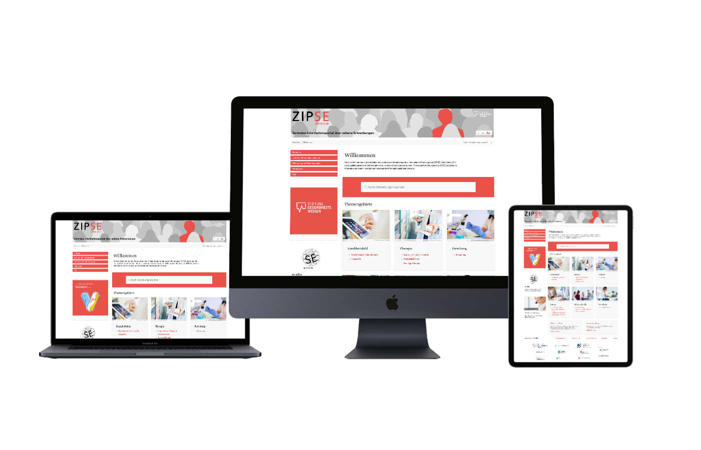 Responsive Website des zentralen Informationsportals über seltene Erkrankungen - Mockup
