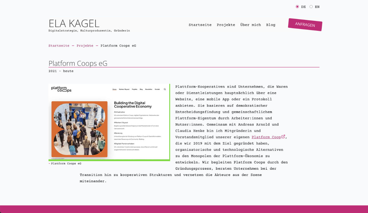 Ela Kagel: Projekt Seite
