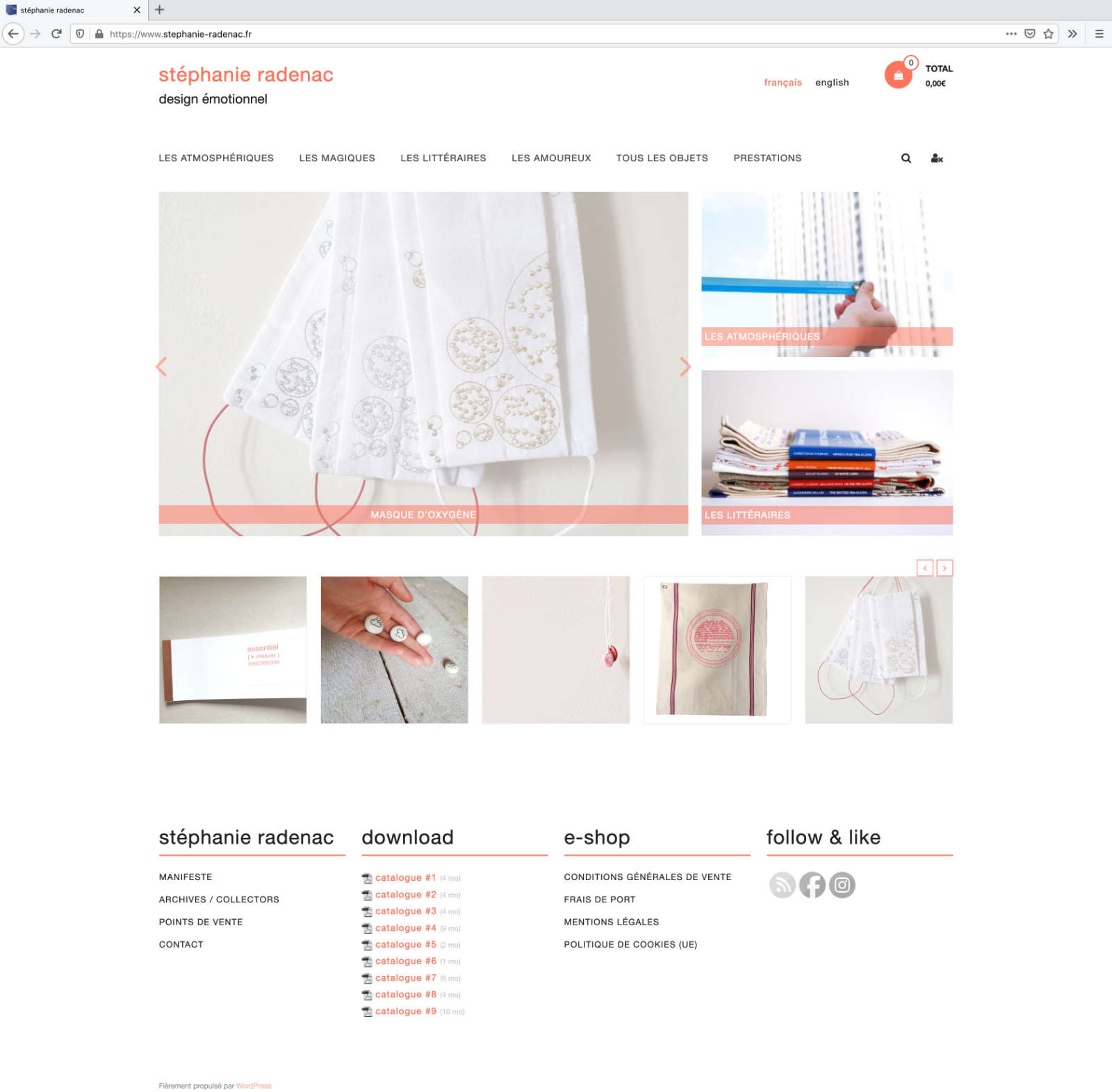 Online-Shop Stéphanie Radenac: Screenshot der Index seite