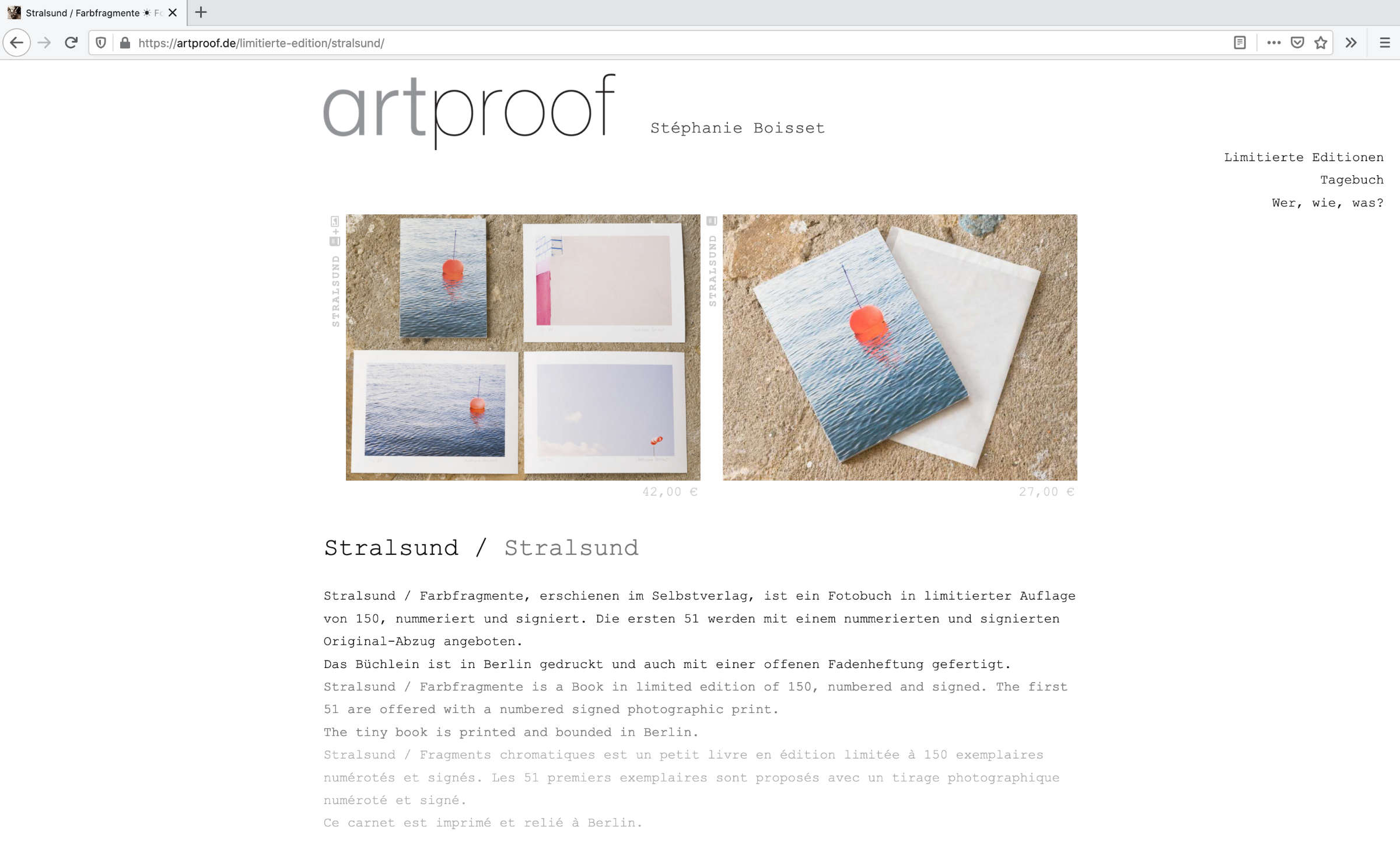 Screenshot von der Seite Stralsund auf artproof.de