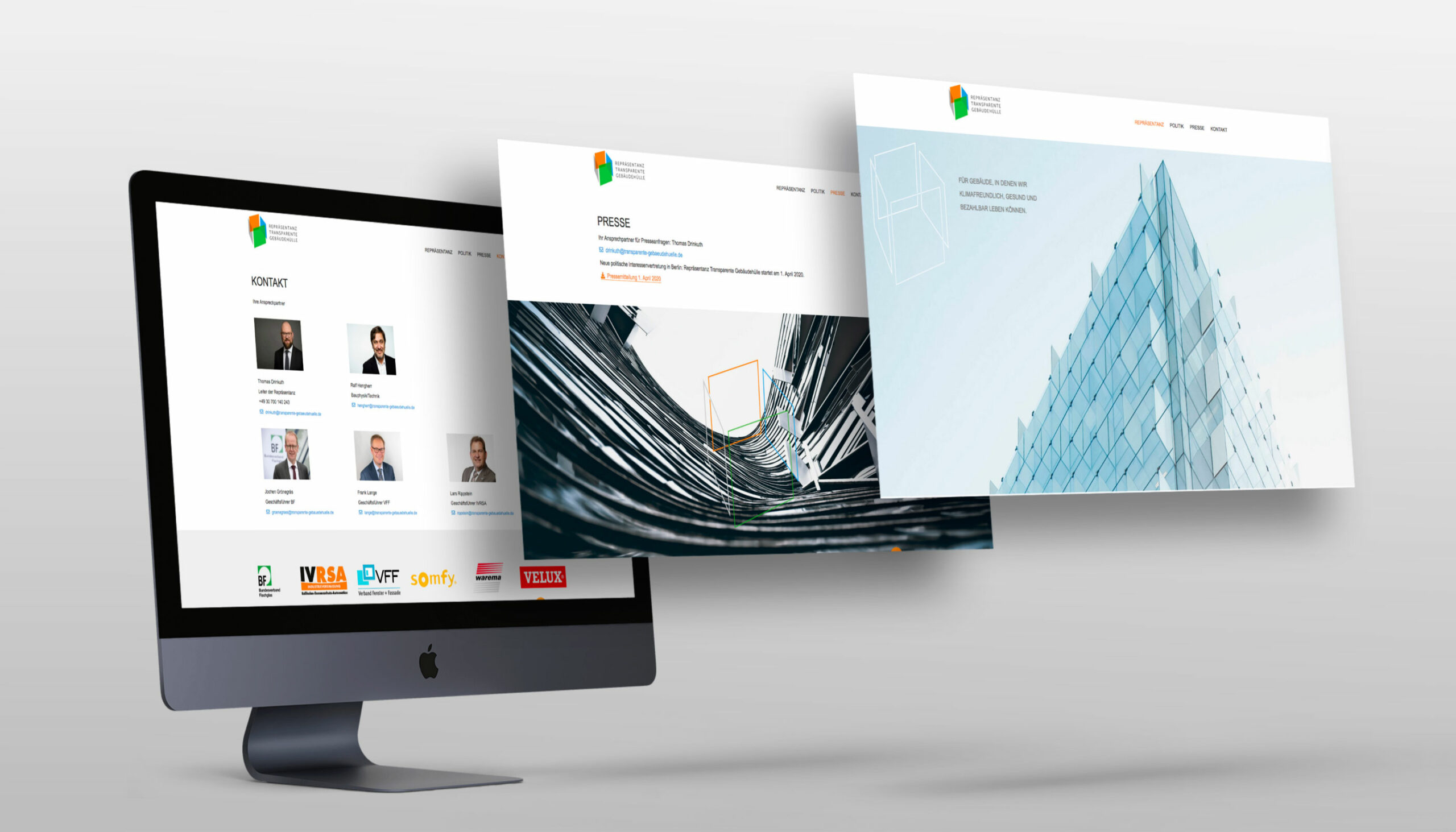 Screnshots der Website Repräsentanz Transparente Gebäudehülle