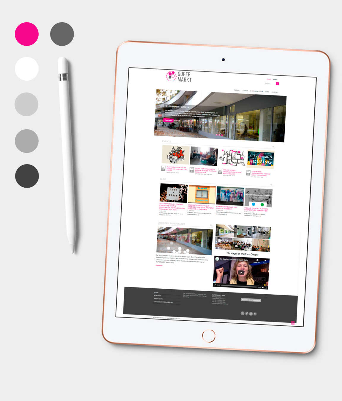 Tablet mit Supermarkt Website und Farbpalette