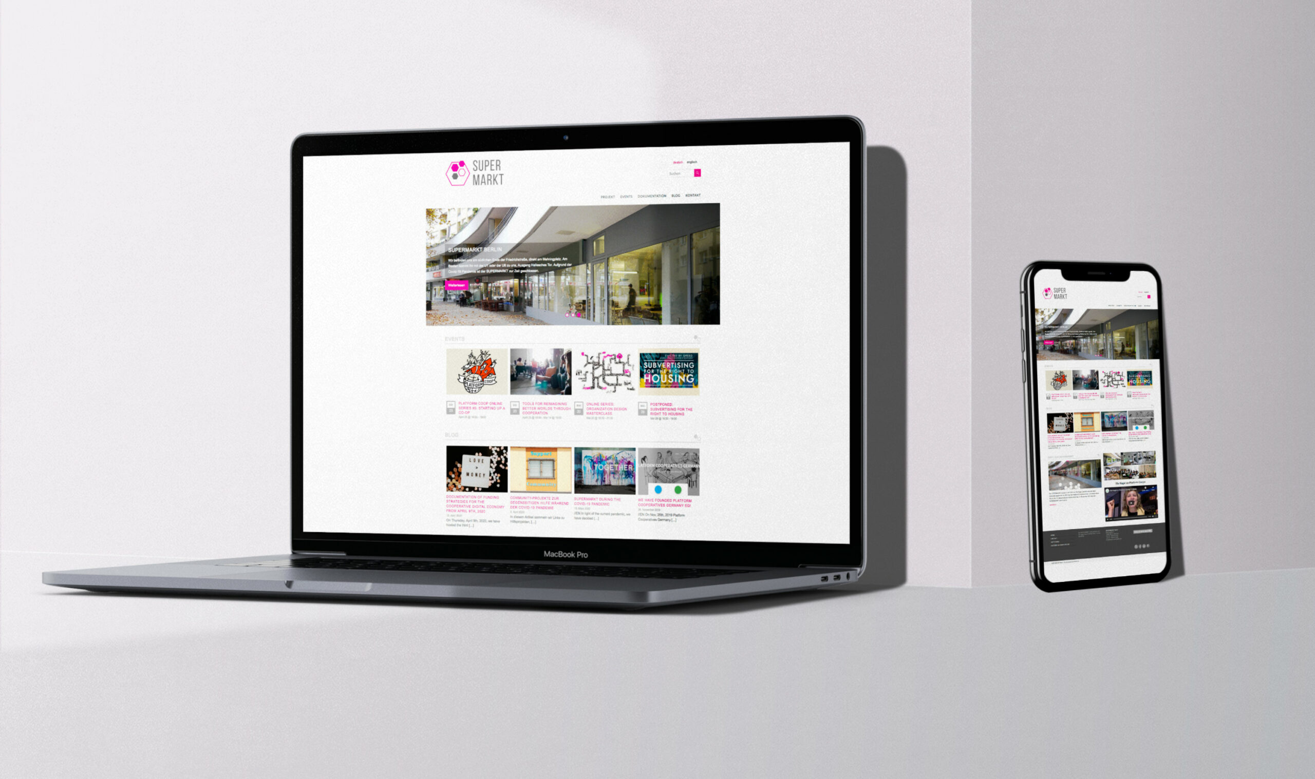 MacBook iPhone mockup der Website Supermarkt Berlin