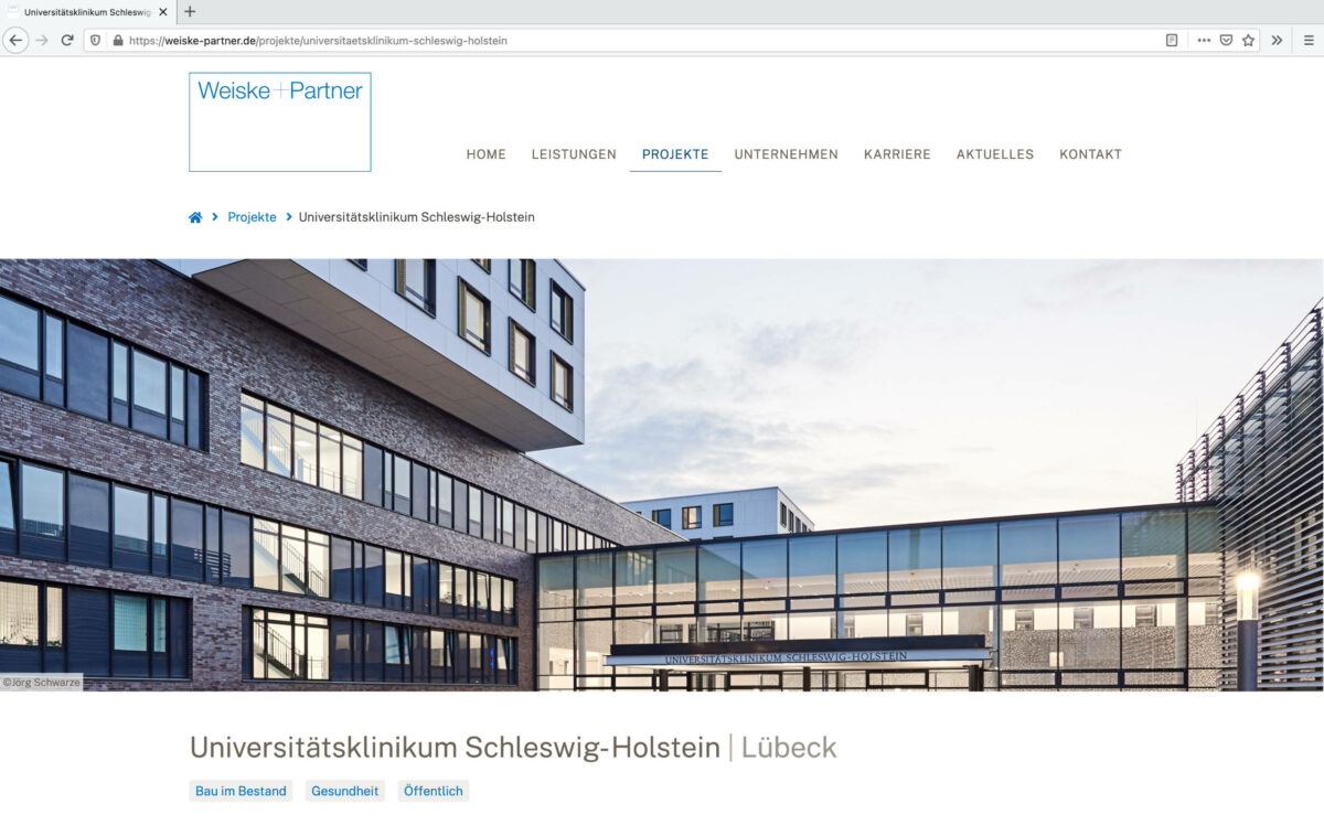 Screenshot der Website Weiske und Partner: Universitätsklinikum Schleswig- Holstein, Lübeck